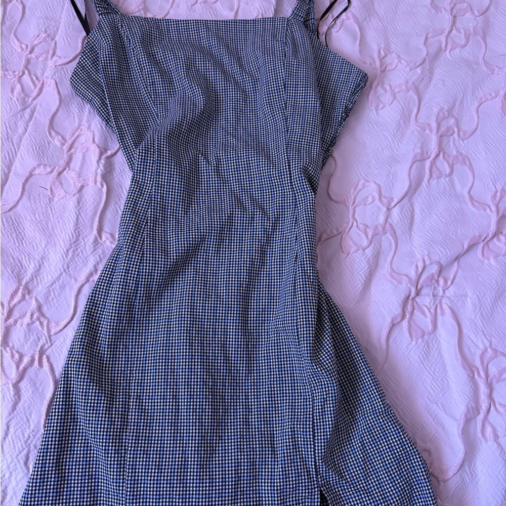 Elegant blue and White Checkered Dress